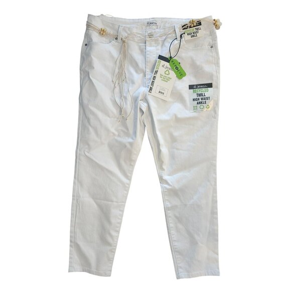 Size 16 White High Waist Ankle Pants with Cord Belt by D Jeans Recycled Twill - Picture 10 of 13